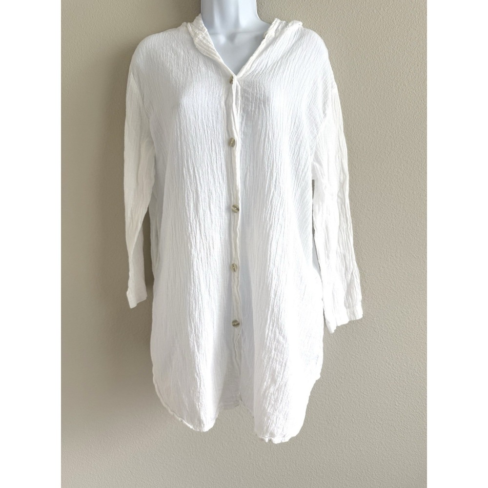 Fresh Produce Gauzy Cotton Hooded Top Womens Medium White Coastal Beach Resort